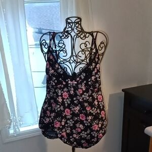 Laura Ashley Black and Pink Floral Pajama Top